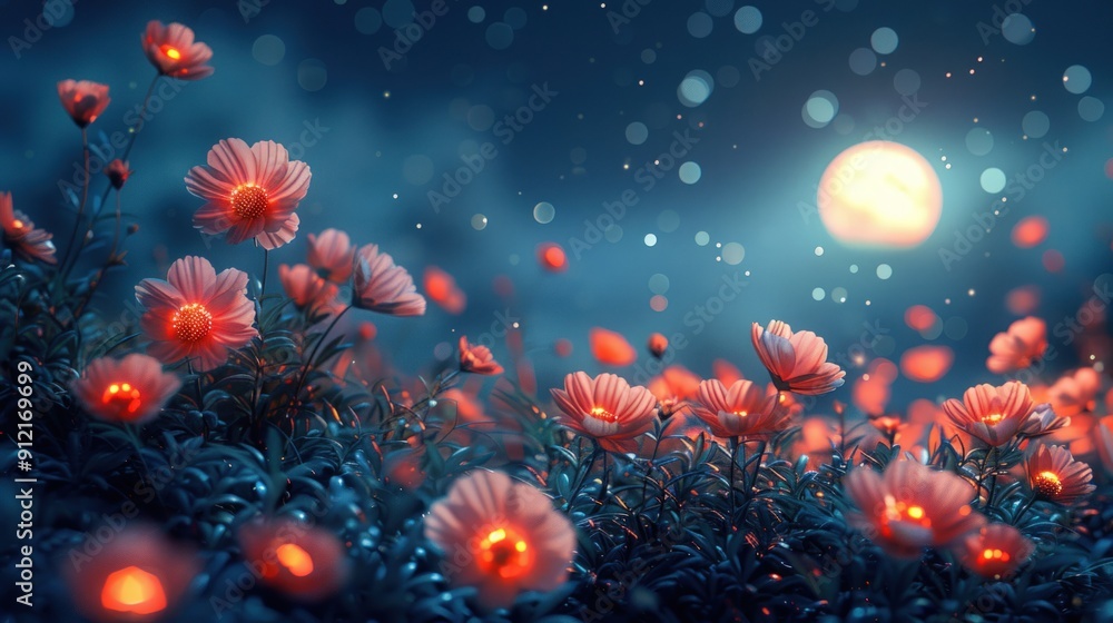 Fototapeta premium Enchanted Field Under a Full Moon