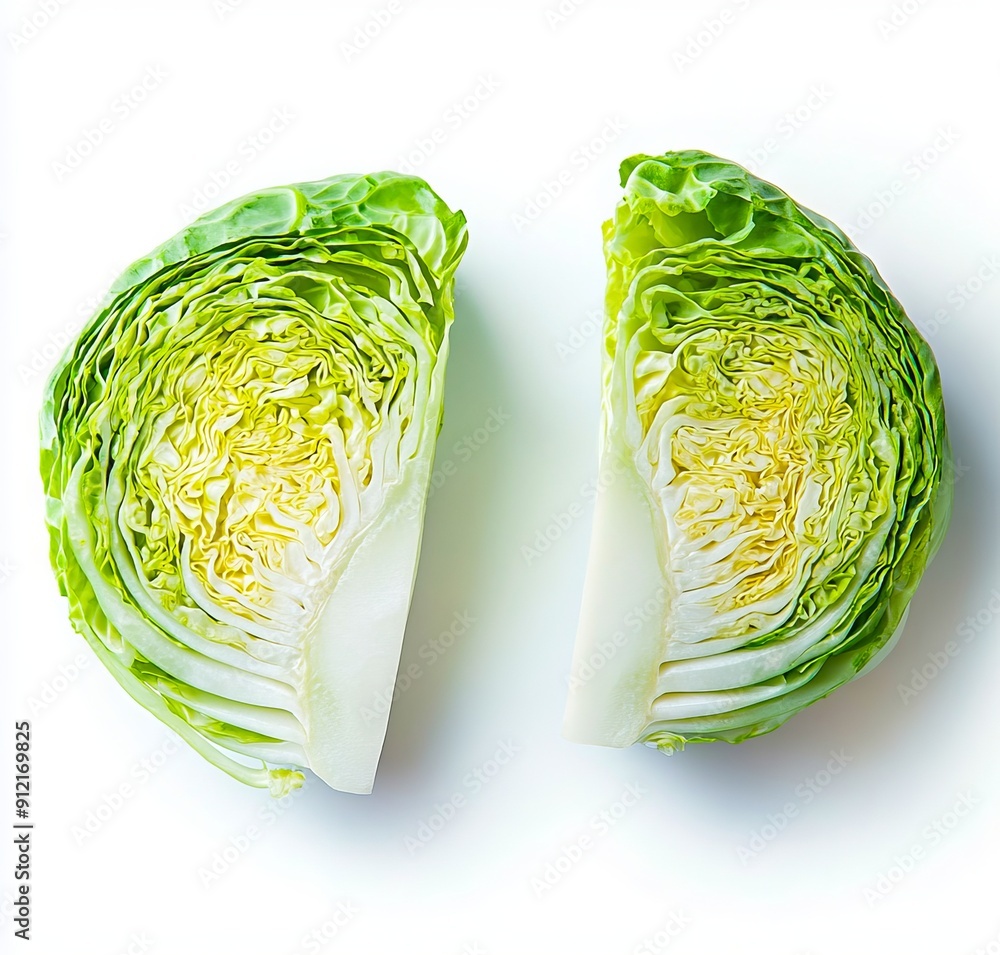 Obraz premium A close up of two pieces of lettuce on a white surface