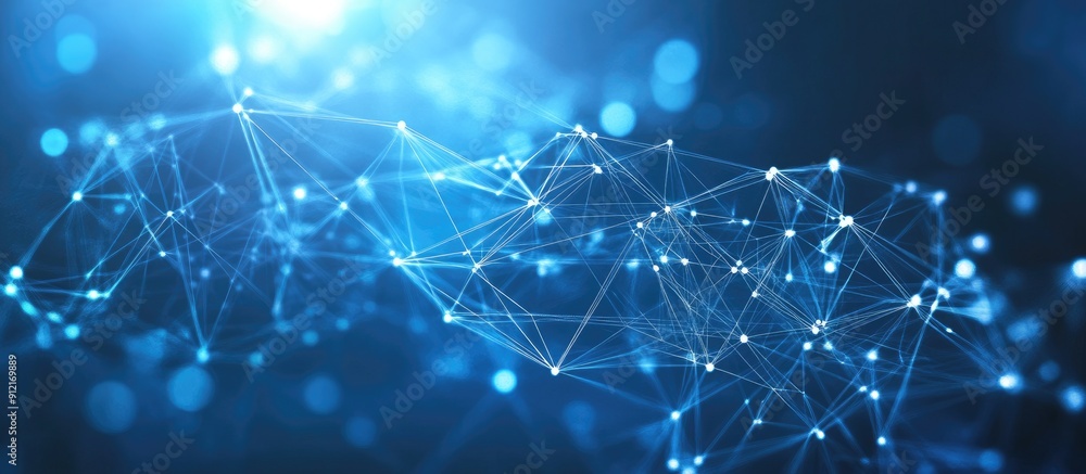 Abstract network of connected dots and lines on a blue background illustrating communication and technology connections with dynamic elements Abstract network of connected dots and lines on a blue background illustrating communication and technology connections with dynamic elements