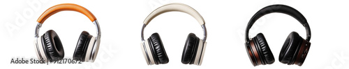 Collection of headphones isolated on transparent background