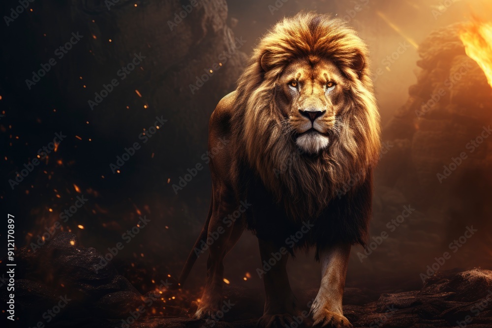 Naklejka premium majestic lion background. Cinematic lighting, with generative ai