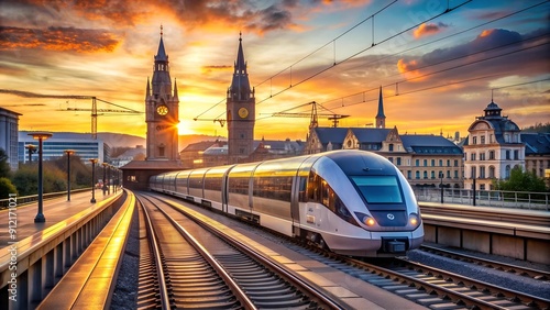 A Sleek and Modern Regional Train Against the Iconic Stuttgart Hauptbahnhof  generative AI