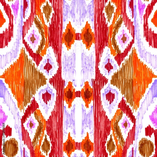 Ethnic abstract art ikat. Seamless ornamental print. Geometric ethnic pattern seamless color oriental. Design for background, curtain, carpet, wallpaper, clothing, packaging, batik.
