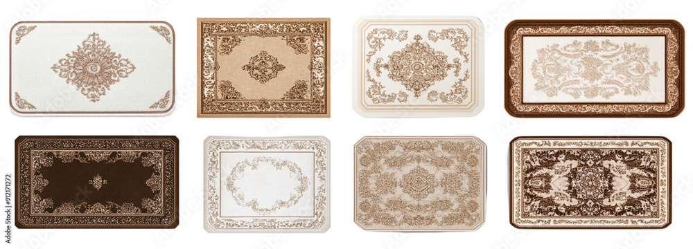 Fototapeta premium Collection of various classic bathroom rug mat isolated on transparent background