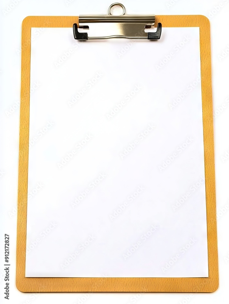 A clipboard with a blank sheet of paper on a white background A clipboard with a blank sheet of paper on a white background
