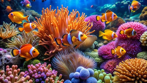 Fototapeta Naklejka Na Ścianę i Meble -  Vibrant Reef Harmony: A Symphony of Colors in the Coral Sea  AI generated