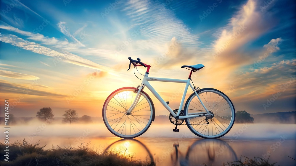 A Serene Vision of a White Bicycle Silhouetted Against a Watercolor Sunrise AI generated A Serene Vision of a White Bicycle Silhouetted Against a Watercolor Sunrise AI generated