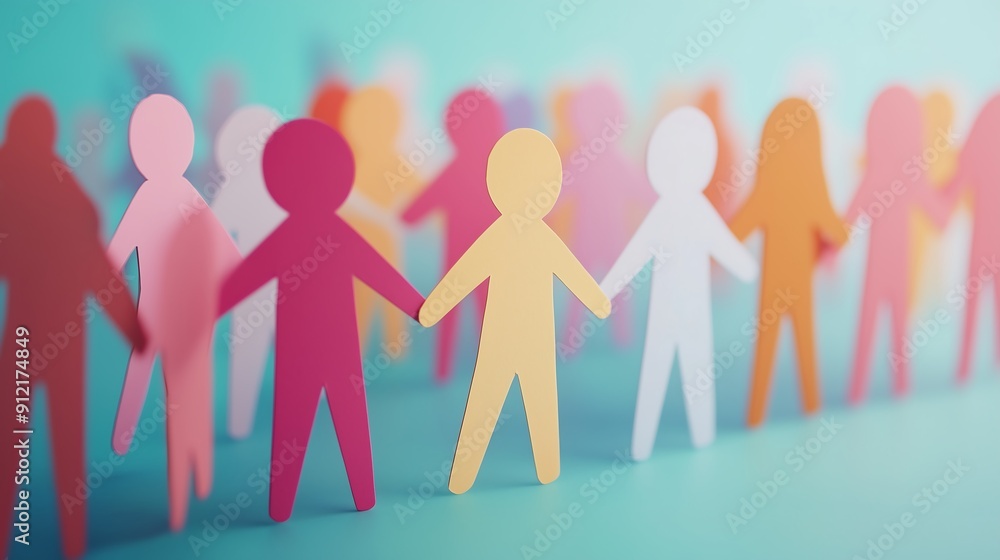 A group of paper people coming together. Community and friendship concept, papper cut out style A group of paper people coming together. Community and friendship concept, papper cut out style