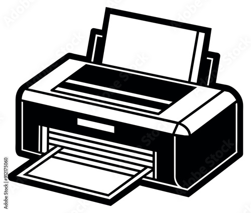 Black and white illustration of a printer. Vector illustration