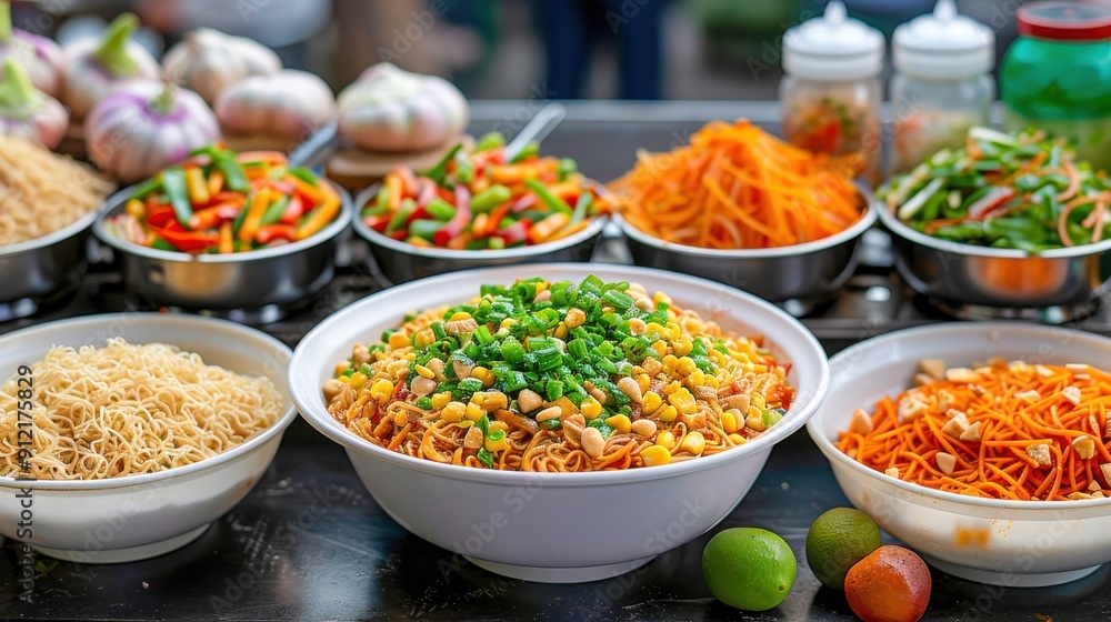 Delicious Street Food Bowls Ready for Serving Delicious Street Food Bowls Ready for Serving