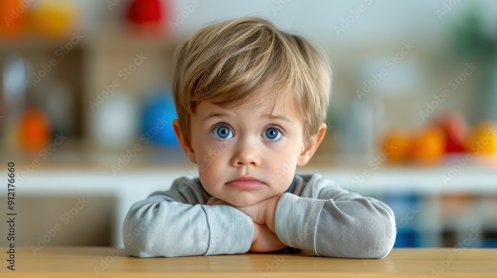 Adorable Little Boy Portrait with Serious Expression Adorable Little Boy Portrait with Serious Expression