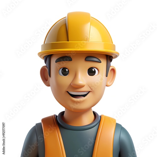 Construction worker 3D render icon isolated on white background