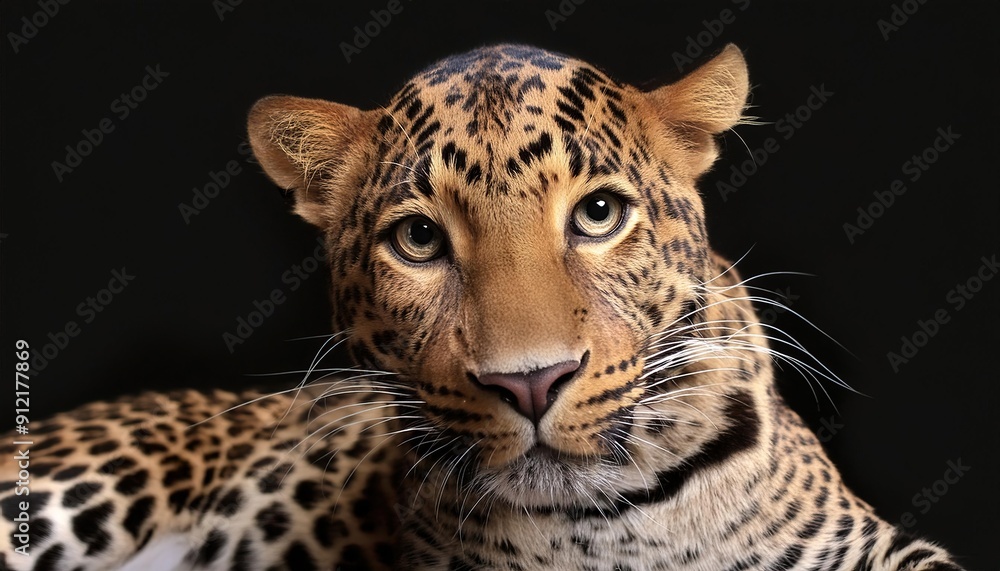 Fototapeta premium Leopard close up head on black background