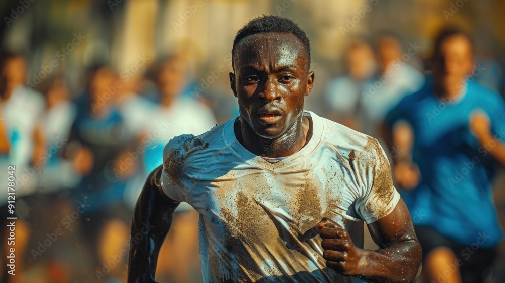 Muddy Determination: Athlete in Marathon Muddy Determination: Athlete in Marathon