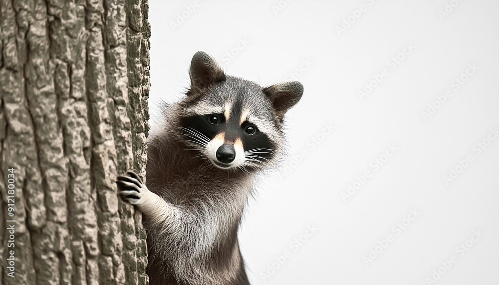 Raccoon Peeking Behind Tree Raccoon Peeking Behind Tree