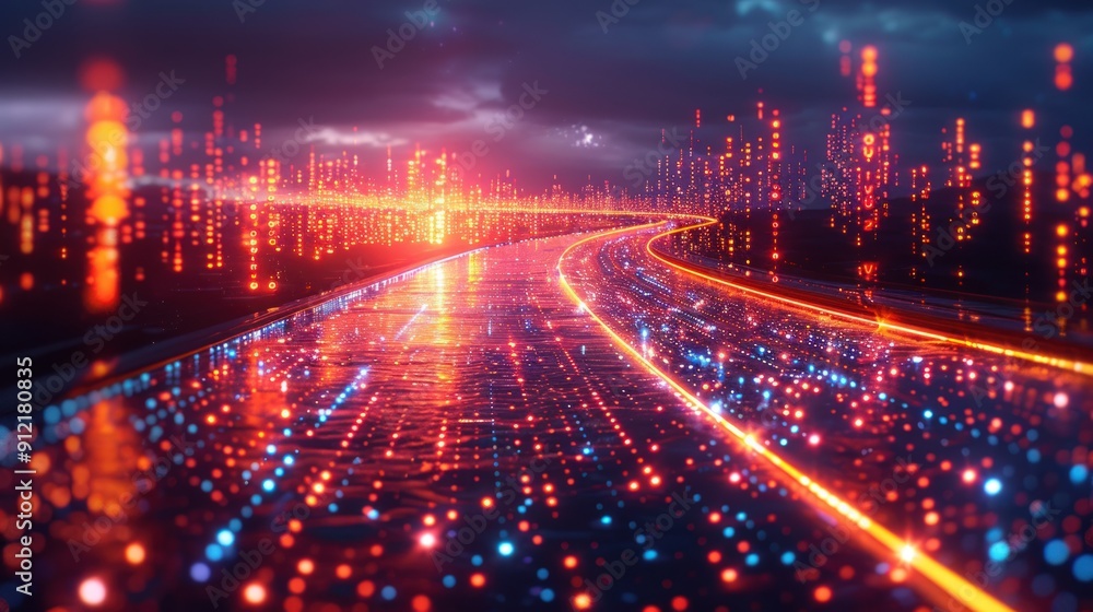 Naklejka premium Digital Highway: A Glowing Path to the Future