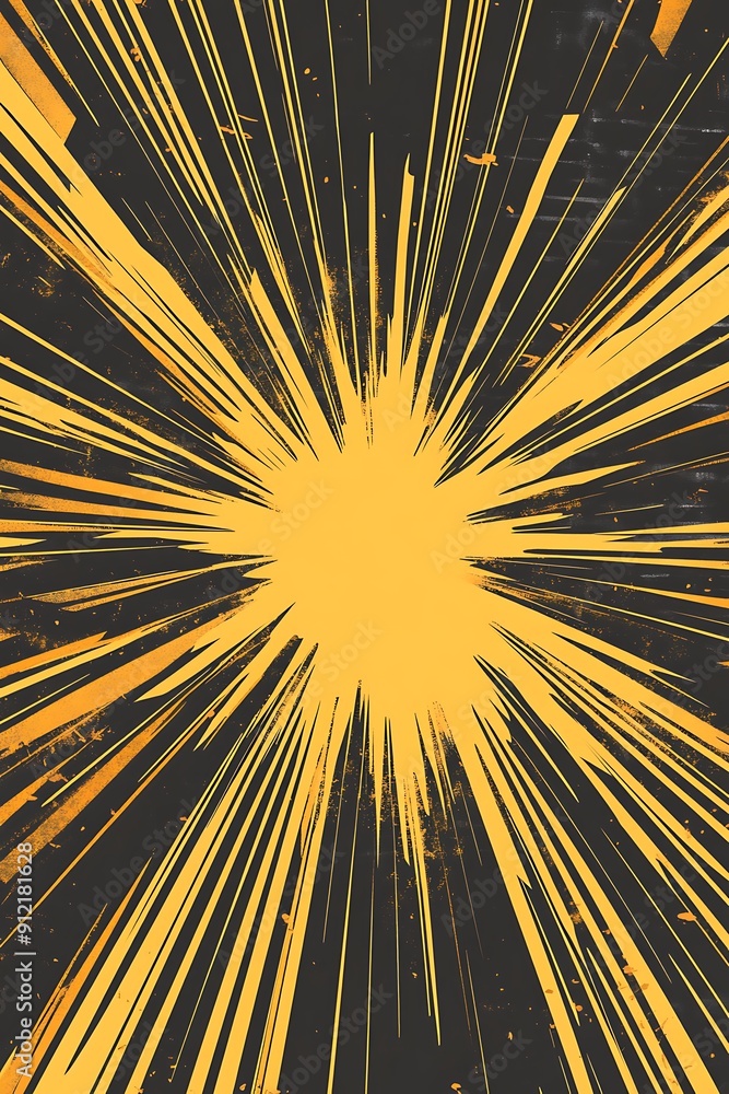 Obraz premium Hypnotic radial pattern featuring alternating yellow and black rays converging at a central point