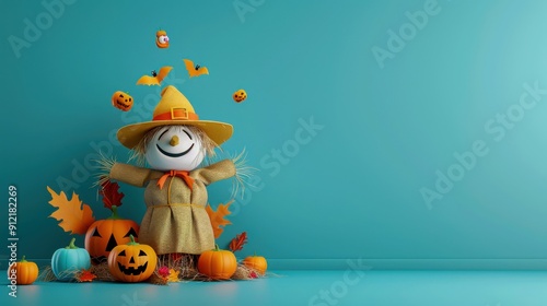 Happy Halloween Scarecrow and Pumpkins