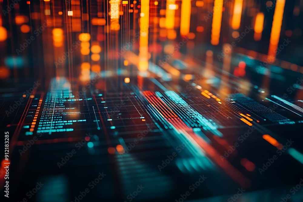 Abstract 3D Digital Lines and Grids with Orange and Blue Lights Background Abstract 3D Digital Lines and Grids with Orange and Blue Lights Background