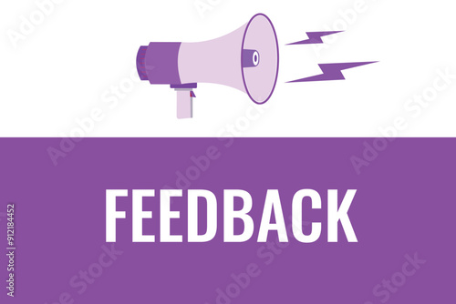 feed back button, banner, label, template for website. feed back text with colorful megaphone icon
 photo