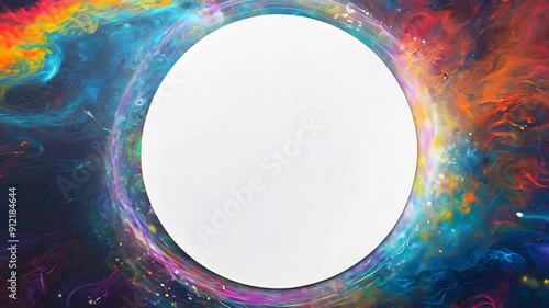 Abstract watercolor background with white copy space in the center of the image.
