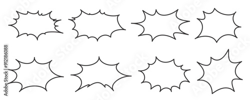 Comic and manga speech bubbles. Pop art outline frame for text. Vector box for dialog and messages. Chat shapes set of shock shout and scream actions.