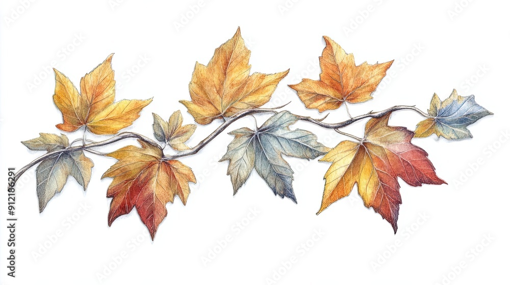 Watercolor Painting of Autumn Leaves on a Branch Watercolor Painting of Autumn Leaves on a Branch