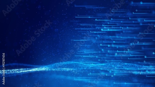 Futuristic digital network and technology background with abstract blue light patterns.