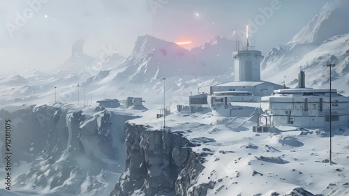 Futuristic Base on a Snowy Mountain photo