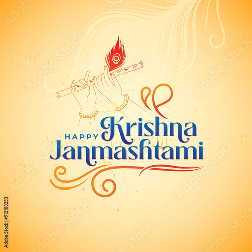 Happy Krishna Janmashtami Typography Design Vector Illustration