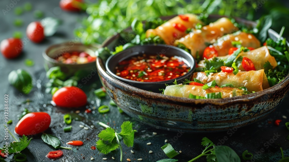 Spring Rolls with Dipping Sauce and Herbs Spring Rolls with Dipping Sauce and Herbs
