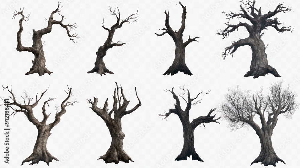 Collection of Dead Trees - Isolated on White Background Collection of Dead Trees - Isolated on White Background