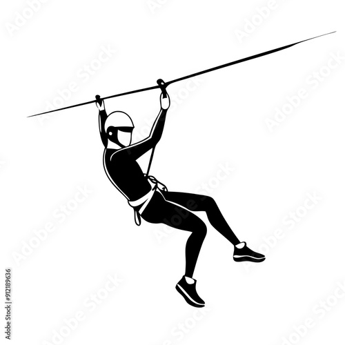 person on zip line, wire adventure, soar through air, line art drawing, transparent