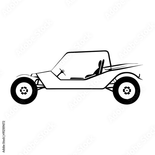 line drawing of dune buggy, side view, off road beach vehicle, sand transport