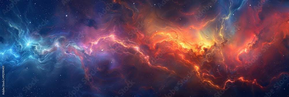 Cosmic Nebula: A Symphony of Colors - This breathtaking image captures the vibrant beauty of a cosmic nebula, showcasing a mesmerizing blend of blue, red, and orange hues. The swirling clouds of gas a Cosmic Nebula: A Symphony of Colors - This breathtaking image captures the vibrant beauty of a cosmic nebula, showcasing a mesmerizing blend of blue, red, and orange hues. The swirling clouds of gas a