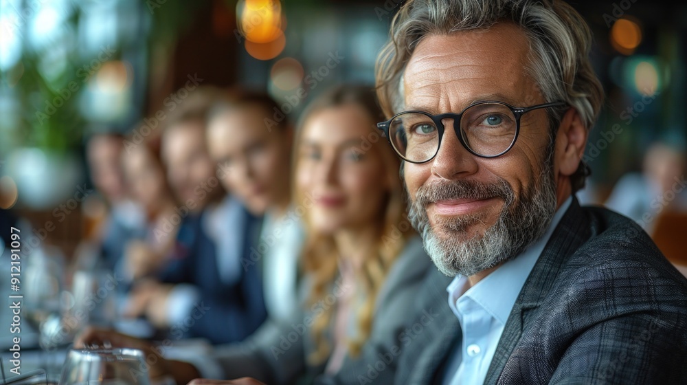 Smiling Businessman in a Restaurant Smiling Businessman in a Restaurant