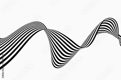Black and white wave, abstract wavy stripes and lines flow. Abstract background illusion