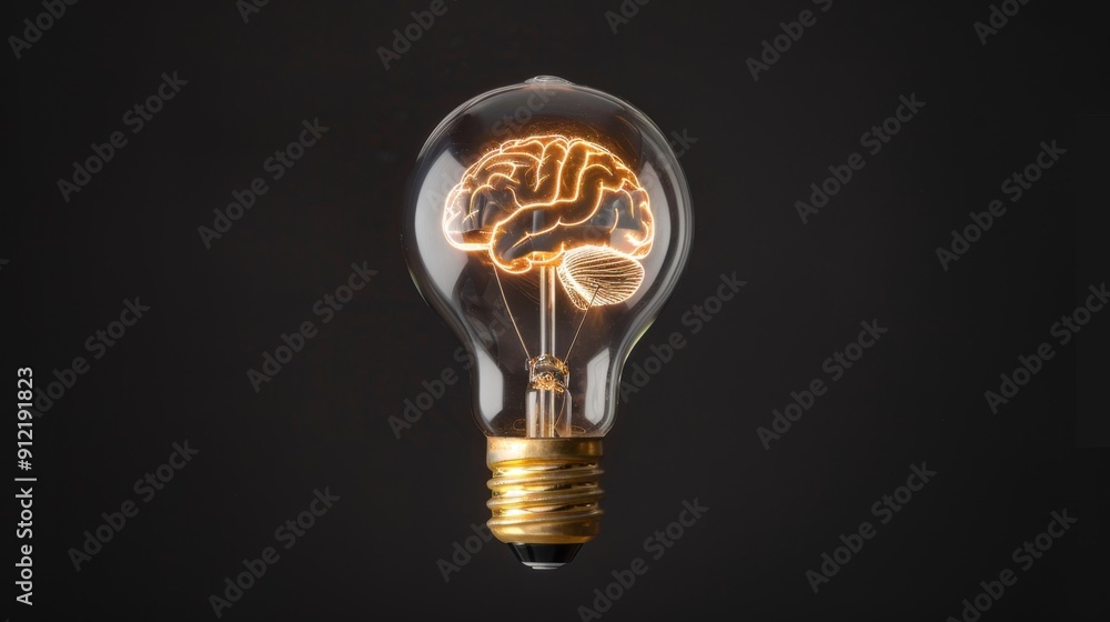 Illuminated Mind - Lightbulb with Glowing Brain Inside Symbolizing Innovation and Creativity Illuminated Mind - Lightbulb with Glowing Brain Inside Symbolizing Innovation and Creativity