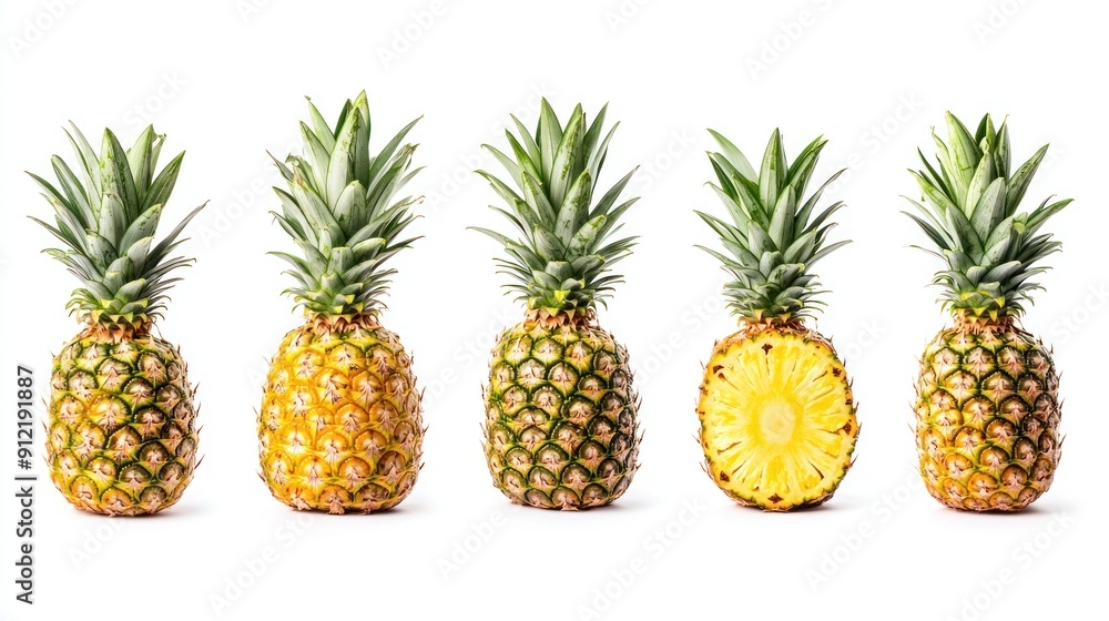 Five Fresh Pineapples on a White Background Five Fresh Pineapples on a White Background