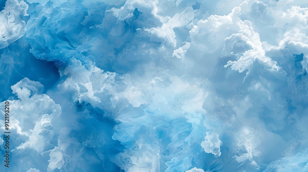 Obraz premium Dreamy Blue Sky with Fluffy Clouds - A serene and ethereal image depicting a vast blue sky filled with soft, white clouds. The light and airy feel of the clouds evokes a sense of peace, tranquility, a