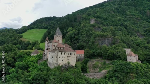 Wallpaper Mural Aerial view of Castle on the rock, vineyards and winery on a sunny summer day Bolzano Italy Torontodigital.ca