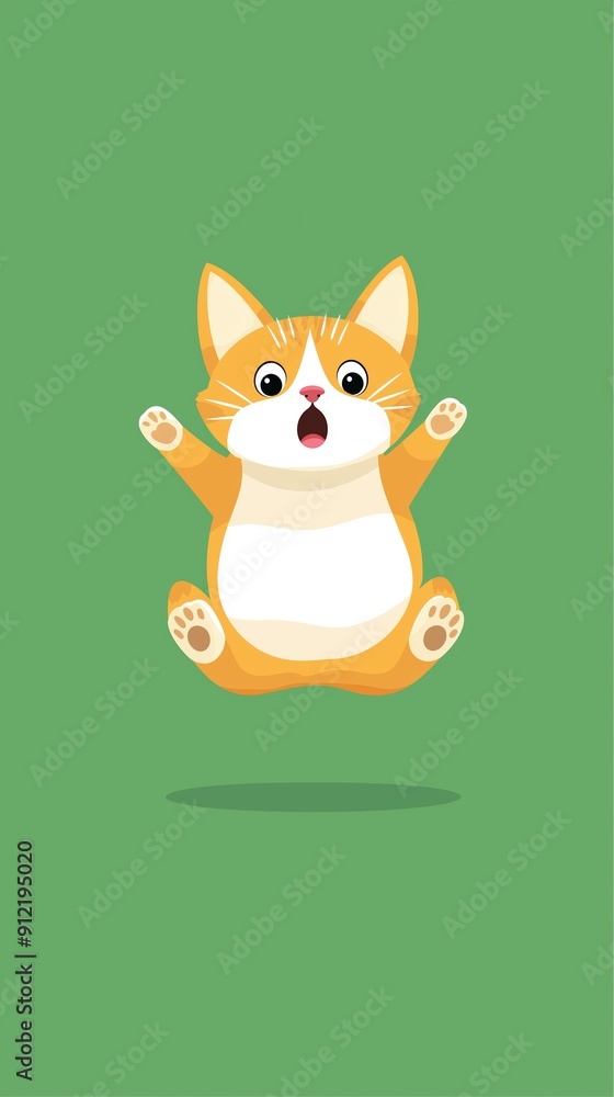 Surprised cat jumping, startled expression, flat design illustration Surprised cat jumping, startled expression, flat design illustration