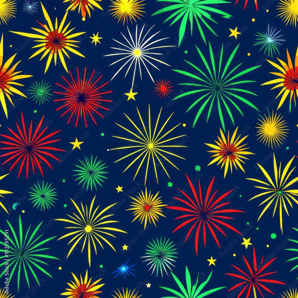 Seamless pattern of celebratory fireworks bursting in the sky Seamless pattern of celebratory fireworks bursting in the sky