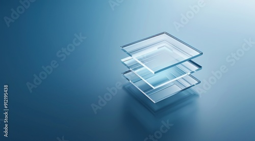 Stacked Glass Squares on Blue Background