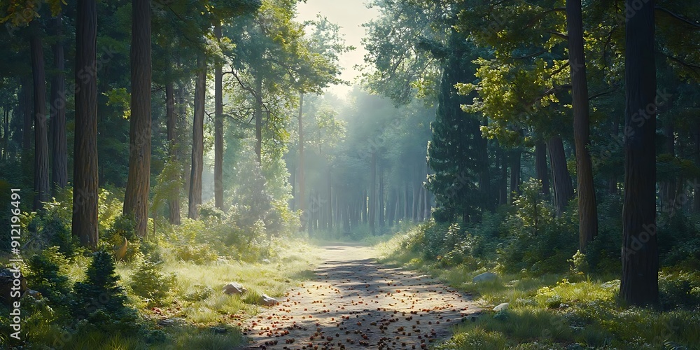 Sunlit Forest Path - Illustration Sunlit Forest Path - Illustration