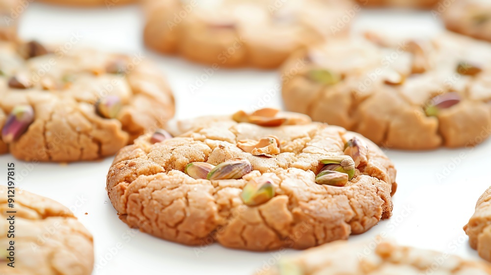 Pistachio cookie with visible nut pieces, isolated on white, nutty and delicious Pistachio cookie with visible nut pieces, isolated on white, nutty and delicious
