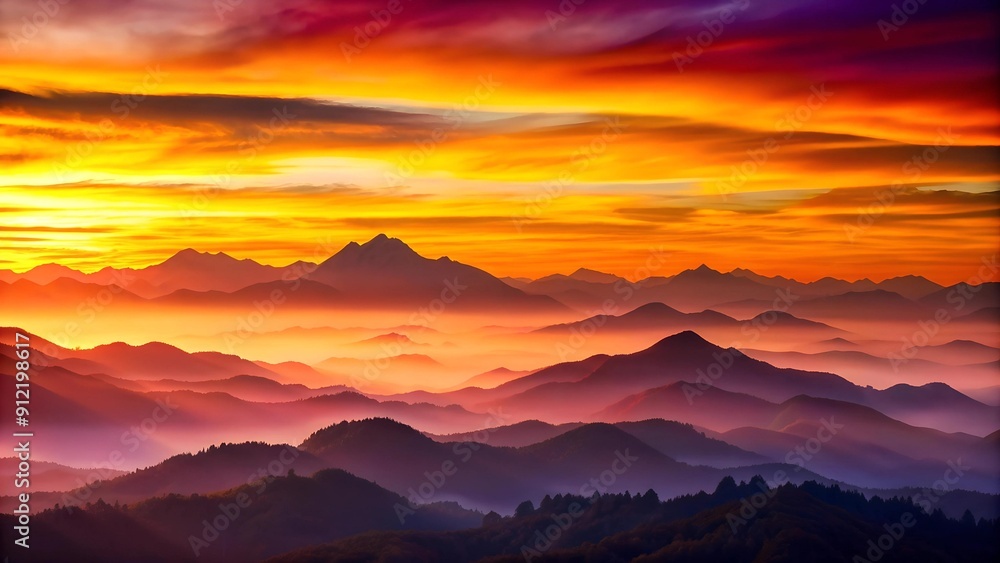 Fototapeta premium Golden Sunset Over Abstract Mountain Range Generative AI