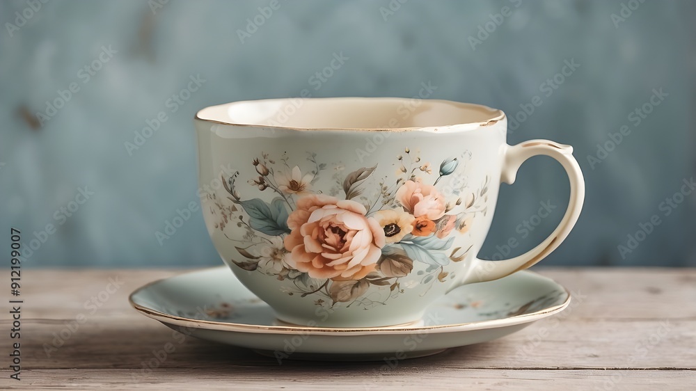 Design an elegant tea cup with delicate floral patterns, featuring pastel colors and gold accents, exuding a sense of classic beauty and refinement Design an elegant tea cup with delicate floral patterns, featuring pastel colors and gold accents, exuding a sense of classic beauty and refinement