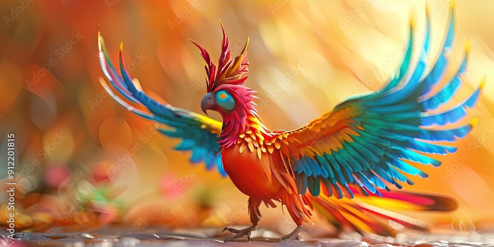 Obraz premium phoenix, colorful, happy, friendly, 3d cartoon