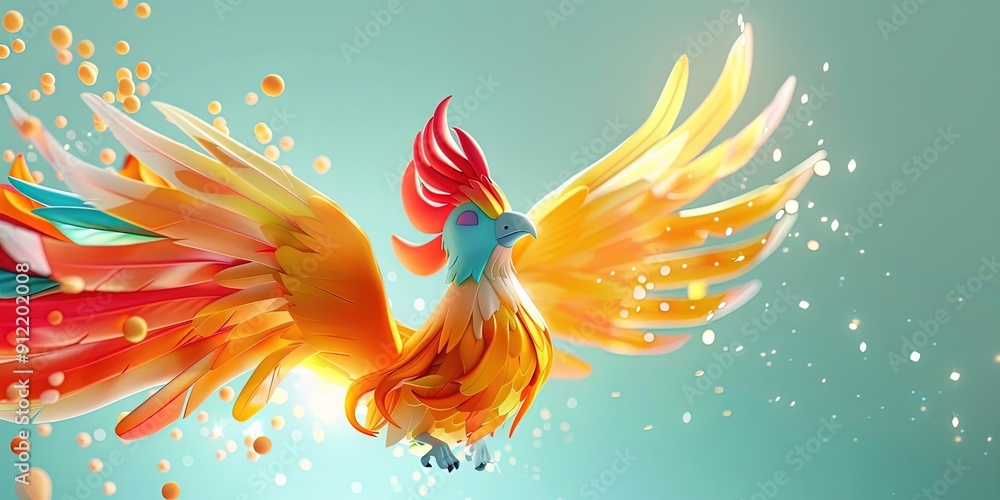 Obraz premium phoenix, colorful, happy, friendly, 3d cartoon